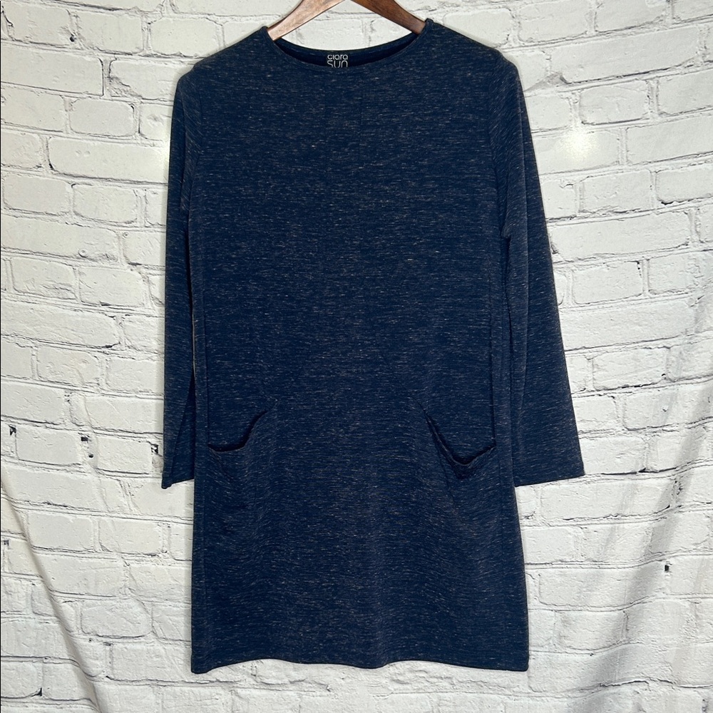 Ciara Sun Woo Blue Shift Long Sleeve Dress W/Front Pockets Dress Size Small